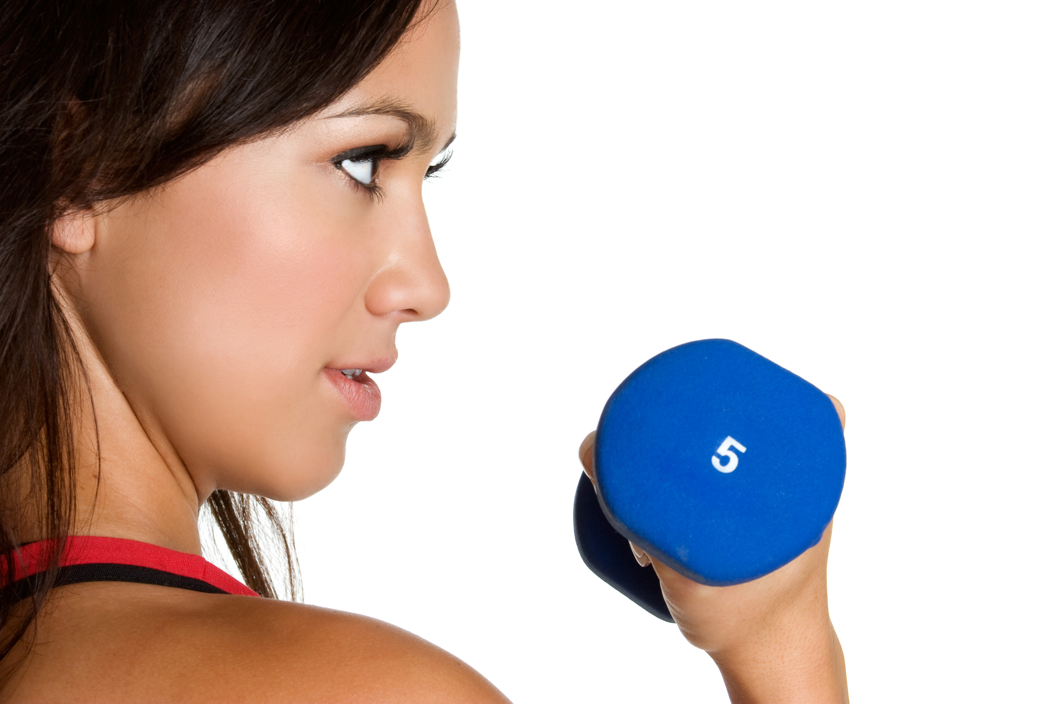 Woman with a blue dumbbell